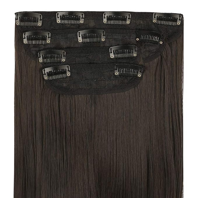 REECHO Multi-Length 12" 14" 16" Long Straight 4 PCS Set Thick Clip in on Hair Extensions Black Brown