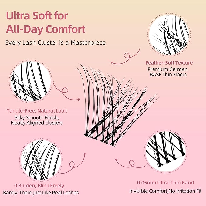 Natural Lash Clusters with 0.05mm Thin Invisible Band, Soft Wispy C Curl, Most-Used Sizes 8-14mm for Daily Wear, Travel Compact Pack, Budget-Friendly for Beginner, FayJoo AIRY 11 Lite