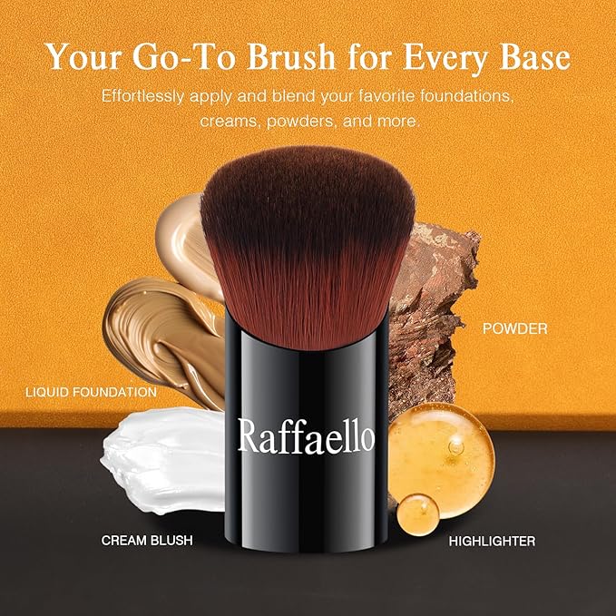 Raffaello Angled Kabuki Brush for Foundation – Ultra-Soft Dense Bristles, Flat Top Makeup Brush for Liquid, Cream & Powder, Seamless Blend, Wet & Dry Use, Zero Waste