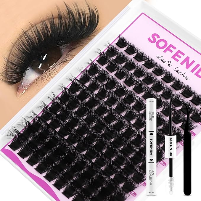 Lash Clusters Kit Thick 200D Lash Extension Kit 10-18mm Volume Cluster Lashes D Curvature Cluster Eyelash Extensions DIY Lash Extension kit at Home(200D-10-18MIX Thick Kit)