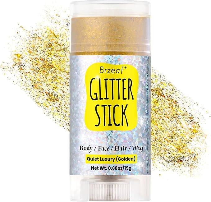 Brzeaf Golden Glitter Stick, Body Glitter, Singer Concerts Music Festival Rave Accessories, Shimmery & Long Lasting, Chunky Glitter for Face/Body/Hair/Eyes/Lip, Face Glitter Makeup