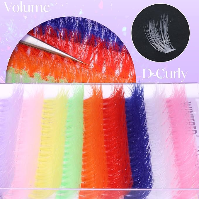 Colored Lash Clusters Eyelash Clusters D Curvature Eyelash Extensions 16MM Mixed Colorful Individual Lashes 80D Pink White Green Yellow Purple Blue Red DIY Rainbow Lash Extension by Winifred