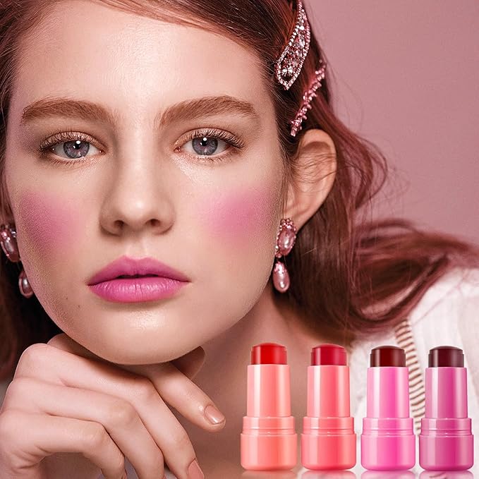 Jelly Blush Stick,Jelly Stain Stick,4Pcs Lightweight Long Lasting Lightweight