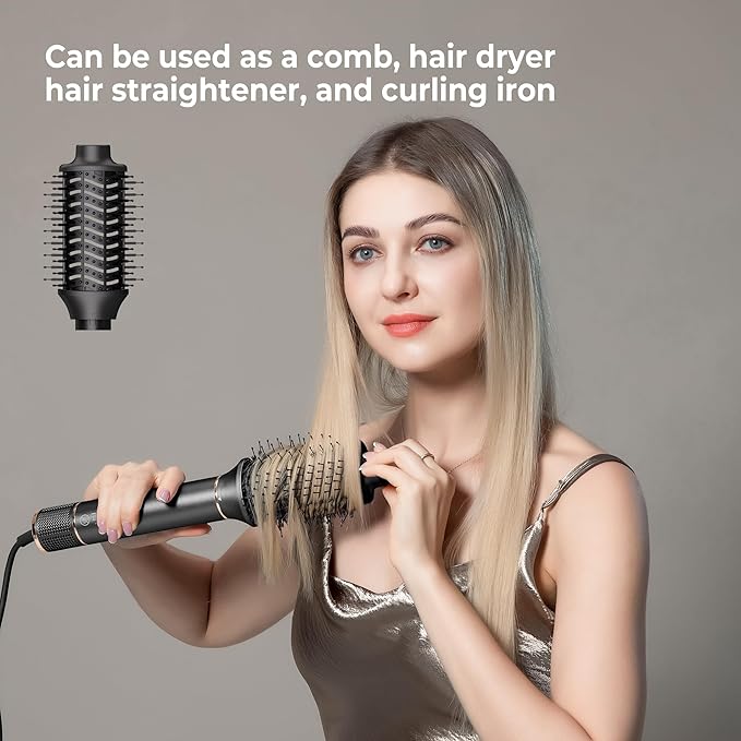 Hair Dryer Brush 5 in 1 Autowrap Hot Air Hair Styler with High-Speed Aluminum Alloy Blow Dryer Brush Volumizing, Straightening & Fast Drying with Negative Ion, No Heat Damage (Black)