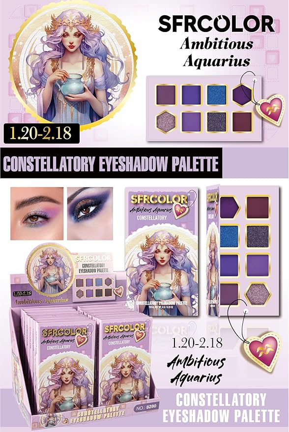 12-Color Zodiac Eyeshadow Palette, Matte Metallic Shimmer Pressed Pigments, Highly Pigmented Makeup Palette for Professional & Daily Eye Makeup (8280 Aquarius)