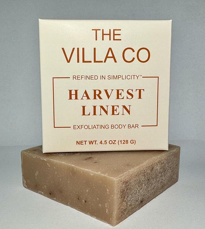The Villa Co - Harvest Linen | 4.5oz Exfoliating Body Bar for Women & Men | Artisan Made in USA | Natural Ingredients