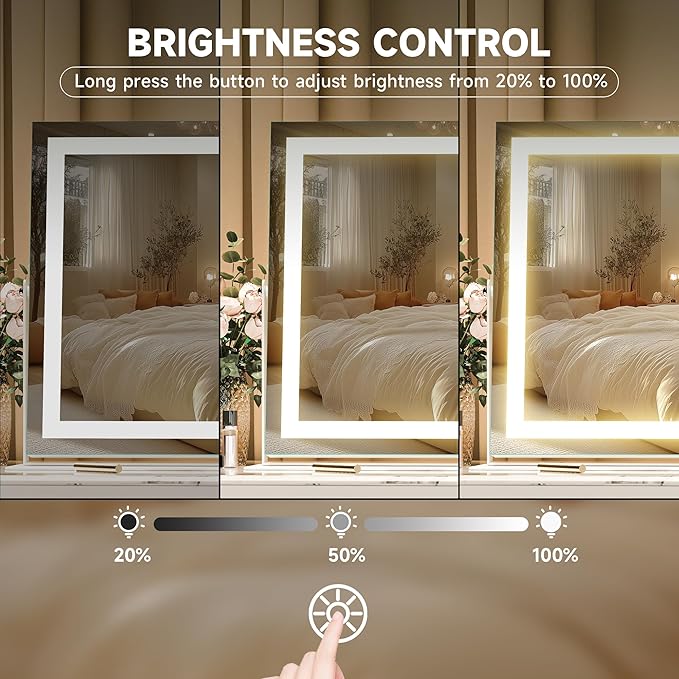Hasipu Vanity Mirror with Lights, 15.7" x 11.8" LED Makeup Mirror, 3 Color Modes Touch Control and Brightness Adjustment Lighting Mirror, 10X Magnifying Glass, 360° Rotation