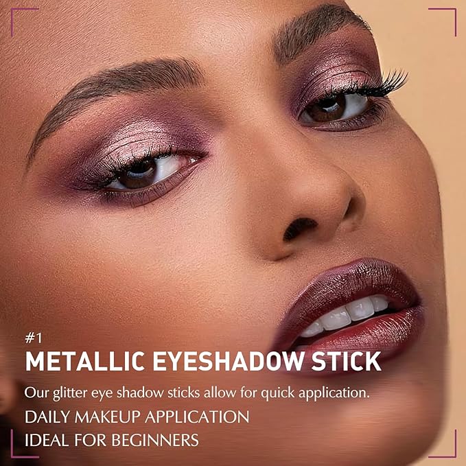 Shimmer Eyeshadow Stick, Plum Mauve Metallic Glitter Eyeshadow Stick Waterproof Cream Eye Shadow Crayon, Multi-Use Eyeliner Pencil Makeup Color Shift Sparkle Holographic Eye Brightener