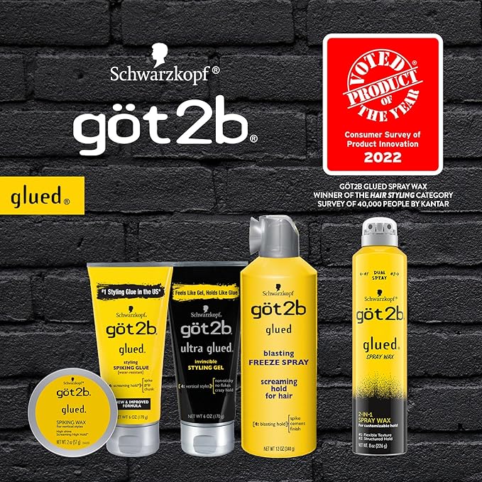 got2b Glued Blasting Freeze Hair Spray, 12 Fl Oz, Pack of 6, Extra Strong Holding Spray for Spikes & Styles, Long-Lasting All-Day Hold, Wind-Tested, Humidity-Resistant, Washes Out Easily