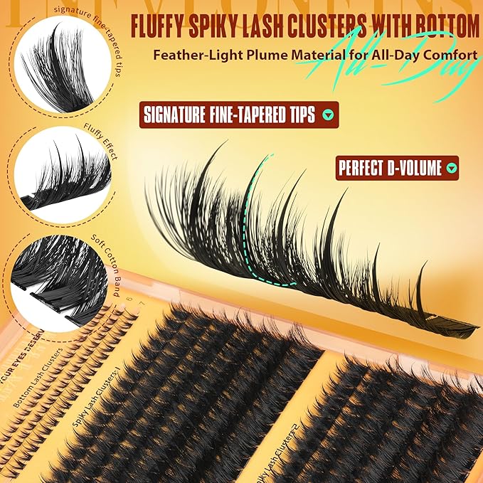 Fluffy Lash Clusters with Bottom Eyelash Clusters Manga Cluster Eyelash Extension Wispy Lashes Clusters with Spikes Fairy Individual Lashes Extension Anime Cluster Lashes by TNFVLONEINS (276Pcs)