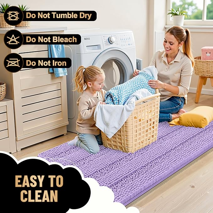 OLANLY Thick Bathroom Rugs 24x16, Extra Soft Absorbent Chenille Striped Bath Rugs, Rubber Backing, Machine Wash Dry, Bath Mats for Bathroom Floor, Tub and Shower, Home Decor Accessories, Lavender