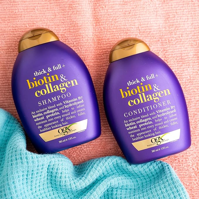 OGX Shampoo for Thin Hair, 13 fl oz | Biotin & Collagen | Volumizing | Sulfate-Free | Pack of 2