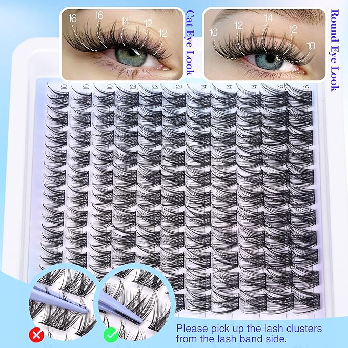 Natural Lash Clusters Kit Wispy Lash Extension Kit 10-16mm Eyelash Clusters C Curved Cluster Eyelash Extensions Long-lasting Eyelash Extension Kit with Lash Bond and Seal, Lash Remover by Lanflower