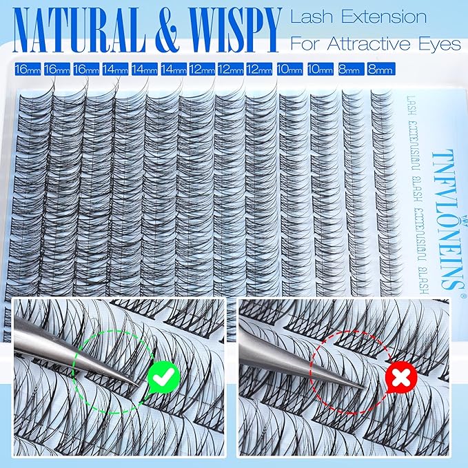 TNFVLONEINS Lash Clusters Kit Natural Lash Extension Kit Wispy Eyelash Clusters C Curl Eyelash Extension Kit Short Individual Lashes Clusters Eyelash Extensions Kit Waterproof Individual Lashes Kit