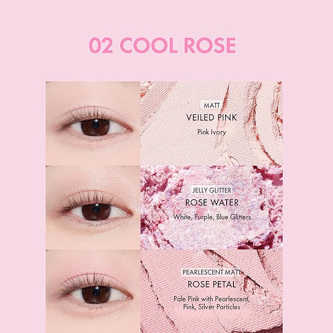 Amuse SEOUL Eye Color Palette 02 COOL ROSE | rose tones | Soft shading, makeup variety of textures, sensuous, vibrant layering, cruelty-free, eco-friendly, vegan, korean