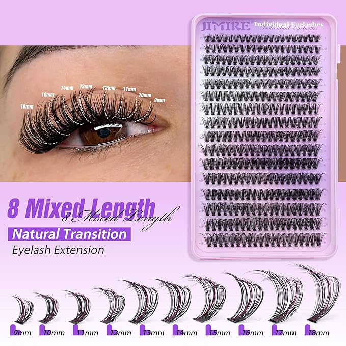 Lash Clusters Wispy 40D Eyelash Clusters 320Pcs Fluffy Cluster Eyelash Extensions D Curl 9-16MM Mixed Individual Lashes DIY Lash Extension Natural False Eyelashes by JIMIRE