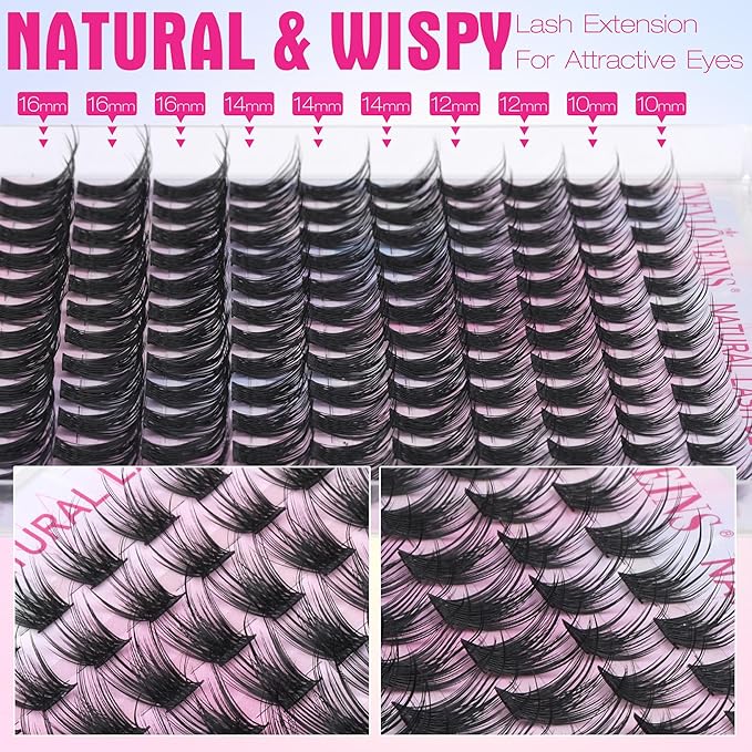 TNFVLONEINS Eyelash Clusters Wispy Cluster Eyelash Extensions Natural Lash Clusters C Curl Individual Lashes Fluffy Eye Lash Clusters Soft Lash Extension Fake Eyelashes