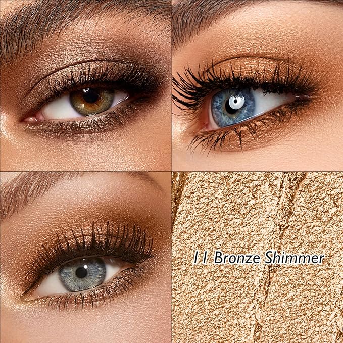 Dual-Ended Bronze Shimmer Eyeshadow Stick - Long-Lasting Cream Eye Shadow Stick Metallic Eyeshadow Pencil, Easily Blendable Multi-Use Eye Highlighter Makeup with Built-in Smudger, 11