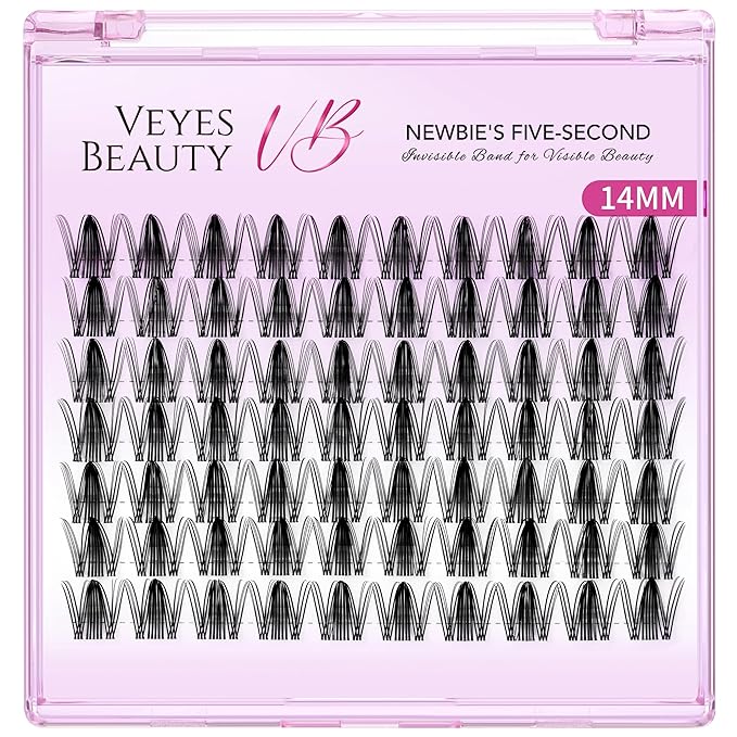 VEYESBEAUTY Lash Clusters Eyelash Extensions Thin & Invisible Band DIY Individual False Eyelashes Newbie's Five-Second Series Wispy Lash Tray for Self-application, Manga Lashes14mm Length