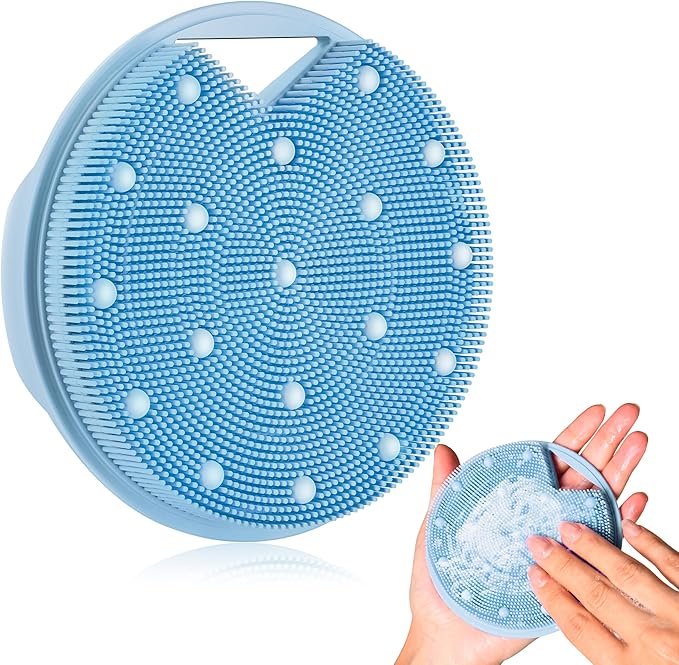 New Upgrade - Silicone Body Scrubber, Anti Zinc Infused - Heavy Nodes, Multifunctional Silicone Loofah for Humid Environment, Shower, Exfoliating, Lymphatic Drainage, Blood Circulation- Azure