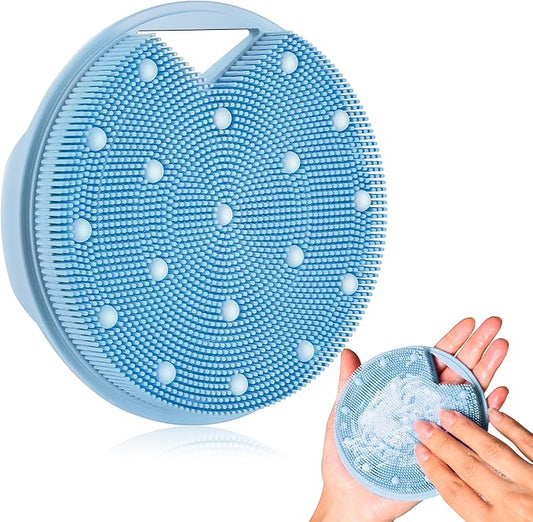 New Upgrade - Silicone Body Scrubber, Anti Zinc Infused - Heavy Nodes, Multifunctional Silicone Loofah for Humid Environment, Shower, Exfoliating, Lymphatic Drainage, Blood Circulation- Azure