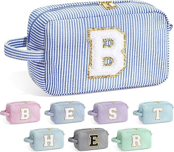 YOOLIFE Bridesmaid Proposal Gifts - Personalized Bridal Shower Bridesmaid Bride To Be Bachelorette Party Gifts Maid Matron Honor Gifts, Monogram Initial Blue Makeup Bag Cosmetic Bag, Blue B