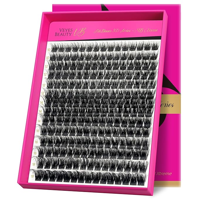 VEYESBEAUTY Lash Clusters Fluffy Individual Lash Extensions Xtreme 3D Layered Volume Eyelashes Thin & Invisible Band Wispy Faux Mink Lash Silk Bloom 3D Series Mixed Length 10-18mm