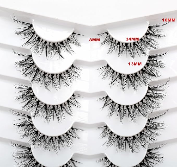 Pooplunch False Eyelashes Cat-Eye Look Wispy Lashes Fairy Fluttery Volume Natural 8D Crossed Fake Eyelashes Faux Mink Lashes Strips 7 Pairs