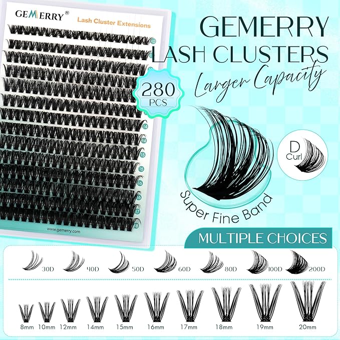 Eyelash Clusters Fluffy Lash Clusters Thick 280pcs Cluster Eyelash Extensions DIY At Home Individual Lashes Cluster Lashes by GEMERRY（100P-8-16mm)