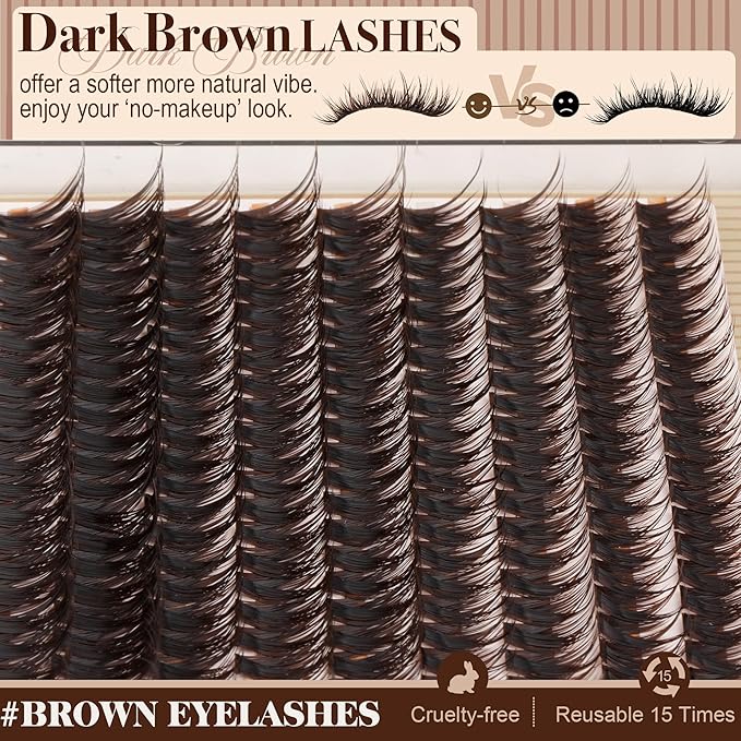 Mavphnee Brown Lash Clusters Wispy Natural Eyelash Extensions Dark Brown Individual Lashes 10-16MM CC-Curly Cluster Lashes Extensions 180Pcs Hybrid Eyelash Clusters DIY Lash Pack