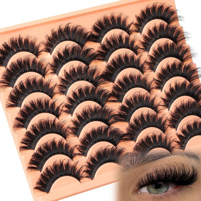 Strip Lashes False Eyelashes Long Volume Fake Eyelashes Wispy Cat Eye Lashes 14 Pairs Dramatic Big Eyelashes Thick Fluttery Faux Mink Lashes