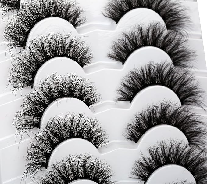 Pooplunch Cat Eye Lashes False Eyelashes Volume Thick Crossed 16MM Wispy Curly Fluttery Faux Mink Lashes 8D Fake Eyelash Strips 7 Pairs Pack