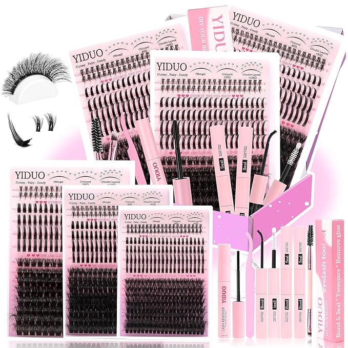 Lash Clusters Kit with Spikes Bottom clusters Eyelash Extensions 808Pcs with 2X Bond&Seal 60D/80D/100D 3D Volume D Curl Wispy DIY Individual Lashes Large Pack for Beginners Choice