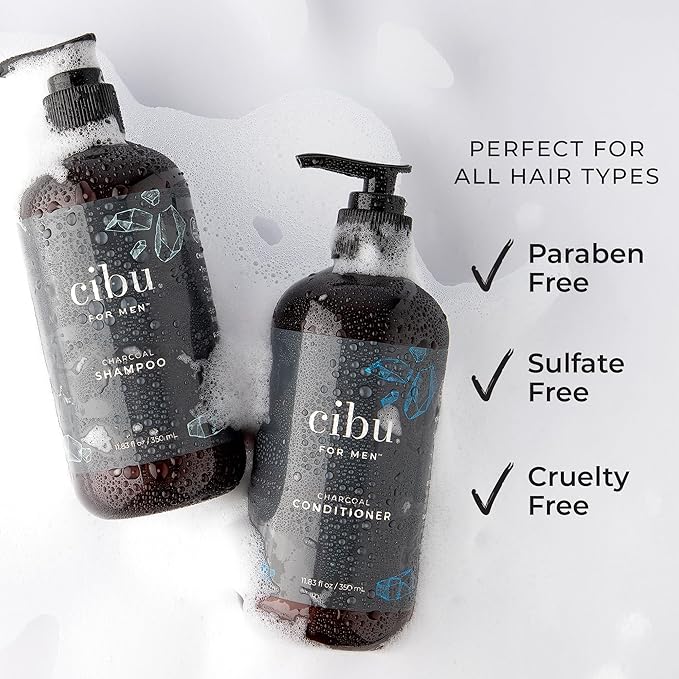 CIBU for Men Charcoal Conditioner 12oz - Hydrating, Volumizing, Lightweight Hair Conditioner for Men - Cleansing Conditioner for Healthy Hair and Scalp