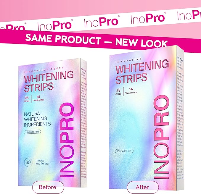 InoPro Teeth Whitening Strips 14 Treatments Kit - Enamel Safe Teeth Whitener, Peroxide-Free, Green White Strips for Teeth Whitening with Arbutin, Coconut Oil, Deep Stains Removal (28 Strips)