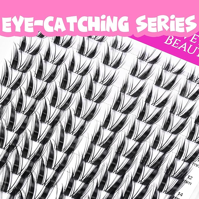 VEYESBEAUTY Bunny Lash Clusters Kit Individual Lash Extensions Eye-Catching Series DIY Dramatic Eyelash Wispy Faux Mink Lash Mixed Length Tray with Bond & Seal, Applicator at Home