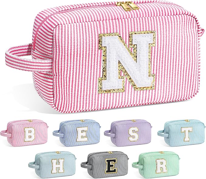 YOOLIFE Personalized Gifts for Mom - Initial Makeup Bag Cosmetic Bag Toiletry Pouch, Personalized Birthday Gifts for Mom Grandmother Stepmother, Mother In Law Gifts, Mothers Day Gifts, Pink N