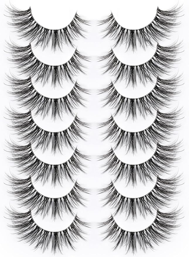False Eyelashes with Clear Band Faux Mink Lashes Natural Look 3D Volume Wispy Fake Lashes Pack by Kiromiro 7 Pairs
