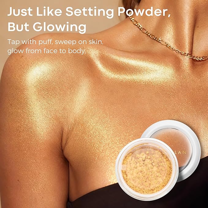BEPHOLAN Highlighter Powder,High Gloss Glitter,Sparkling Powder Makeup for Face and Body - High-Pigment Shimmer Makeup, Long-Lasting & Buildable（Gilded Gleam 10g）