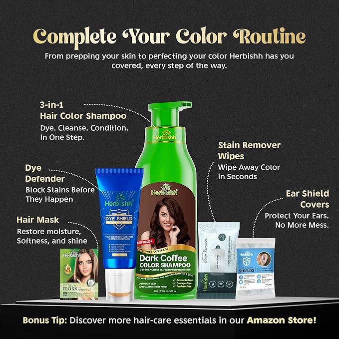 Herbishh Hair Color Shampoo for Gray Hair – Natural Hair Dye Shampoo – Colors Hair in Minutes – Lasts Up To 3-4 Weeks – 500ML – 3-In-1 Hair Color – Colors, Cleanses, and Conditions (Dark Coffee)