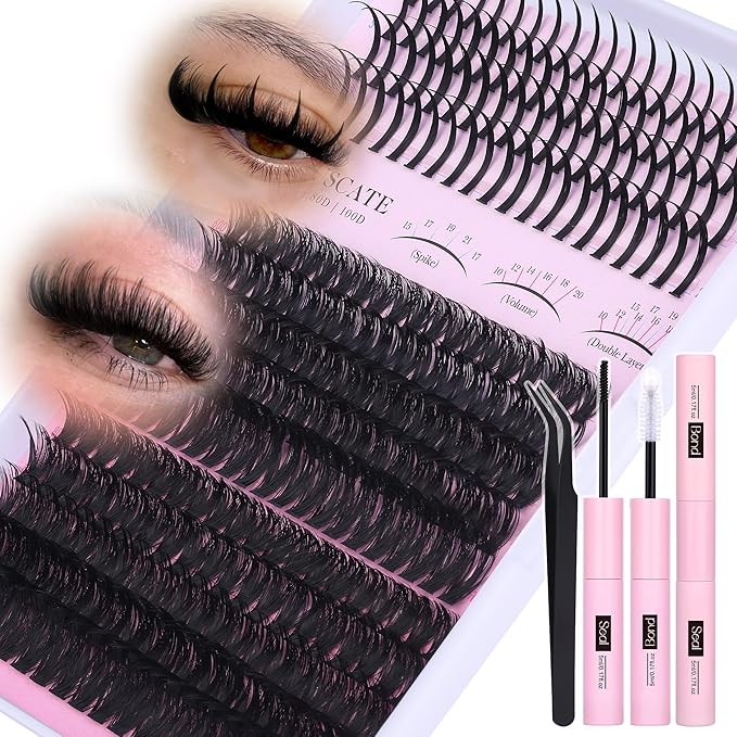 CORUSCATE Lash Clusters Kit 60D80D with Lash Spikes Eyelash Clusters Volume Cluster Eyelash Extensions Kit 10-21mm DIY Spiky Individual Lashes Extension Kit Mega Eyelashes Mink Strip Cluster Lashes