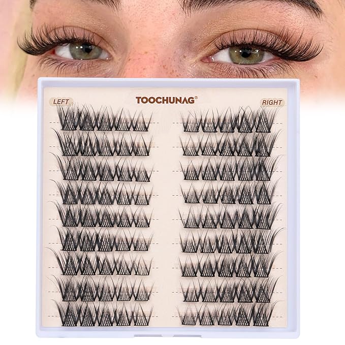 TOOCHUNAG Natural Lash Clusters Eyelash Extensions Wispy Individual Lashes Clusters C Curly Organized Eyelash Clusters 9 Pairs 8-14mm DIY Cat Eye Lash Extension