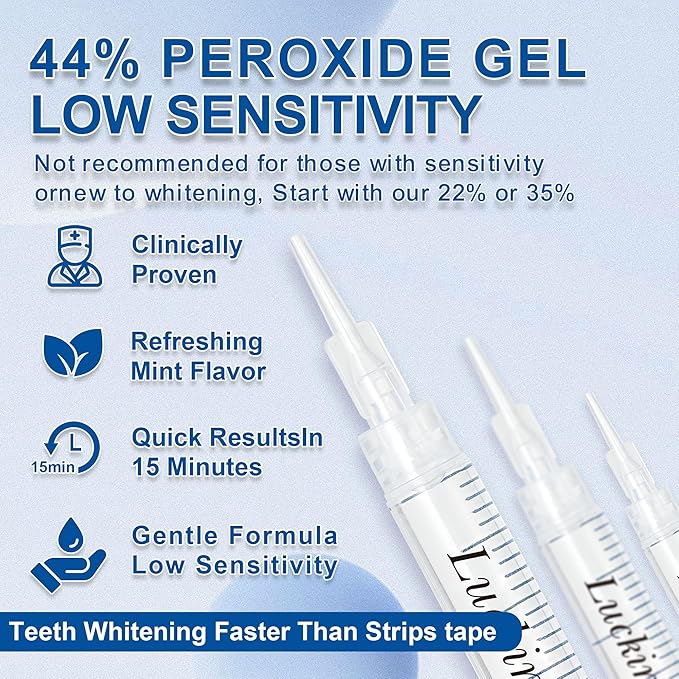 LUCKIN SMILE 10-Pack 44% Teeth Whitening Gel Refills, 44% Carbamide Peroxide Gel, Sensitive Teeth Whitening, 3ML Whitening Gel Syringes for Teeth Whitening Kits Trays, 60 Whitening Treatments