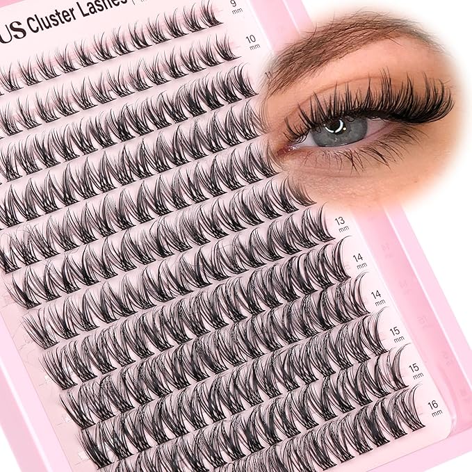 Lash Clusters Wispy Lashes Clusters Like Eyelashes Extension in Salon Natural DIY Cluster Eyelash Extensions for 5-7 days 9-16mm D Curl Fluffy DIY Individual Lashes (192pcs D Curl)