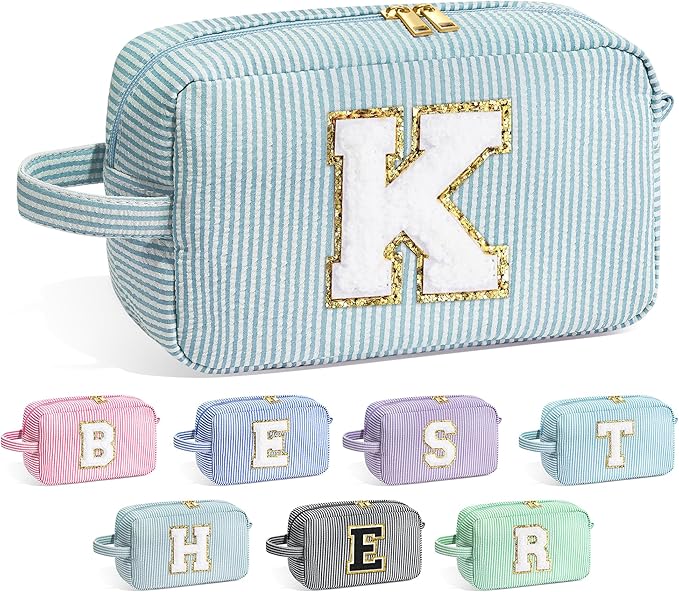 YOOLIFE Gifts for Women Teen Girls Kids - Initial Makeup Bag Cosmetic Case Toiletry Pouch, Birthday Gifts for Women Friends Sister Teacher, Green K
