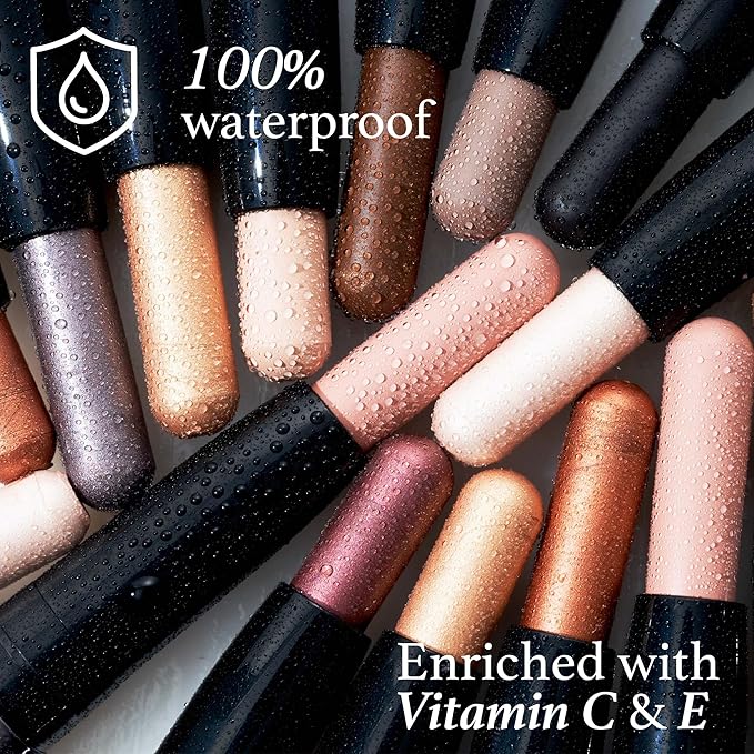 Julep Eyeshadow 101 Crème-to-Powder Waterproof Eyeshadow Stick Duo – Long-Lasting, Crease-Proof, Easy Apply with Built-in Smudger - Bronze Shimmer and Warm Gold Shimmer