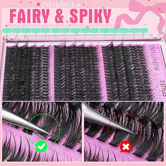 TNFVLONEINS Fairy Lash Clusters Wispy Cluster Eyelash Extensions Natural Eyelash Clusters 3 Styles Individual Lashes Clusters DIY Lash Extension Spiky Lash Cluster (300pcs 3Styles)