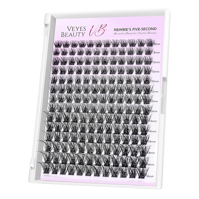 VEYESBEAUTY Lash Clusters Individual Eyelash Extensions Thin & Invisible Band DIY False Eyelashes for Self-application Newbie's Five-Second Series Wispy Lash Tray, Siren 8-16mm Mixed Length