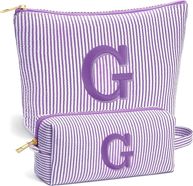 Fohufo Travel Makeup Bag Organizer - Travel Essentials Toiletry Bag for Women, Initial Travel Toiletry Bag with Zipper | Preppy Stuff Birthday Gifts for Women Mom Daughter, Purple Letter G