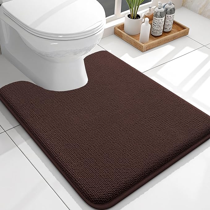 OLANLY Toilet Rugs U-Shaped 24x20, Extra Soft Absorbent Thick Memory Foam Contour Bathroom Rugs, Dry Quickly, Machine Washable, Non-Slip Toilet Bath Mat, Home Decor Accessories, Brown